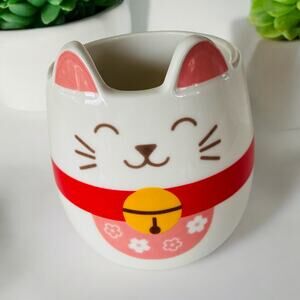 New SH Home Kawaii Japanese Lucky Red White Cat Kitten Neko 16 oz Coffee Tea Mug